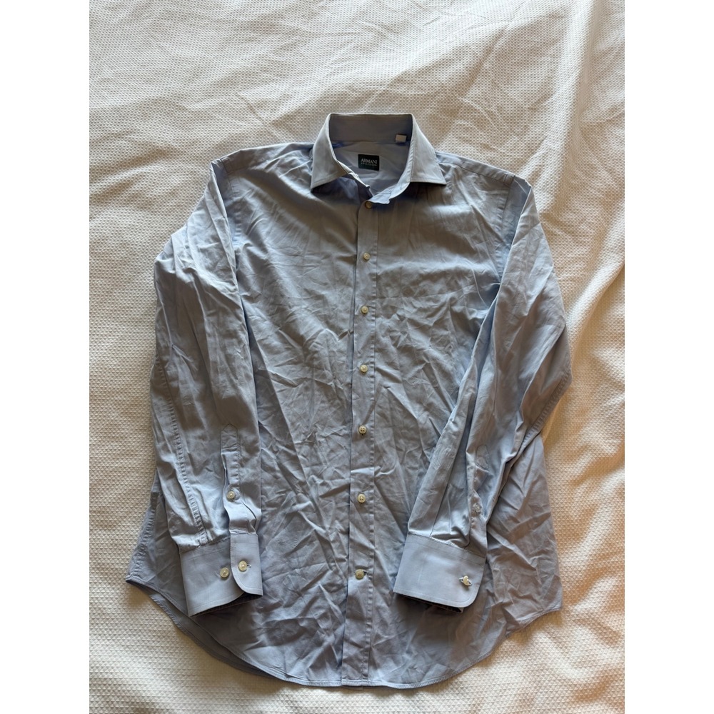 Armani Collezioni Mens Light Blue Long Sleeve Dress Shirt Spread Collar 15.5 39
